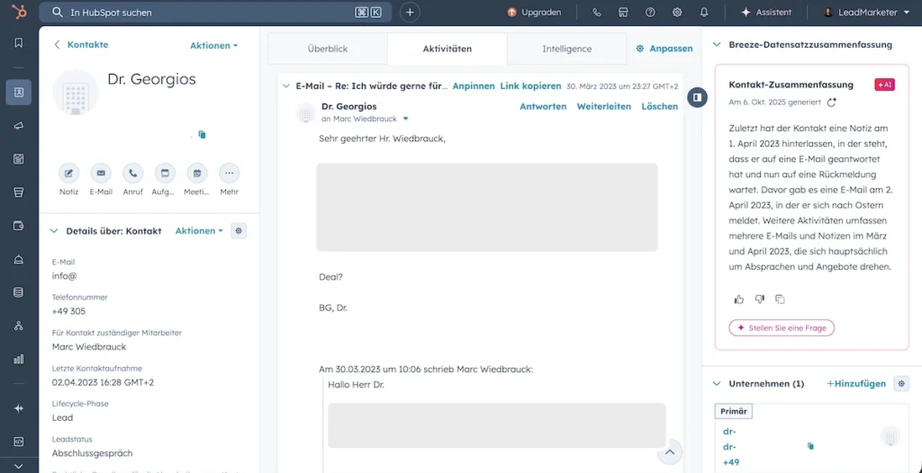 HubSpot Kunden Aktivitäten